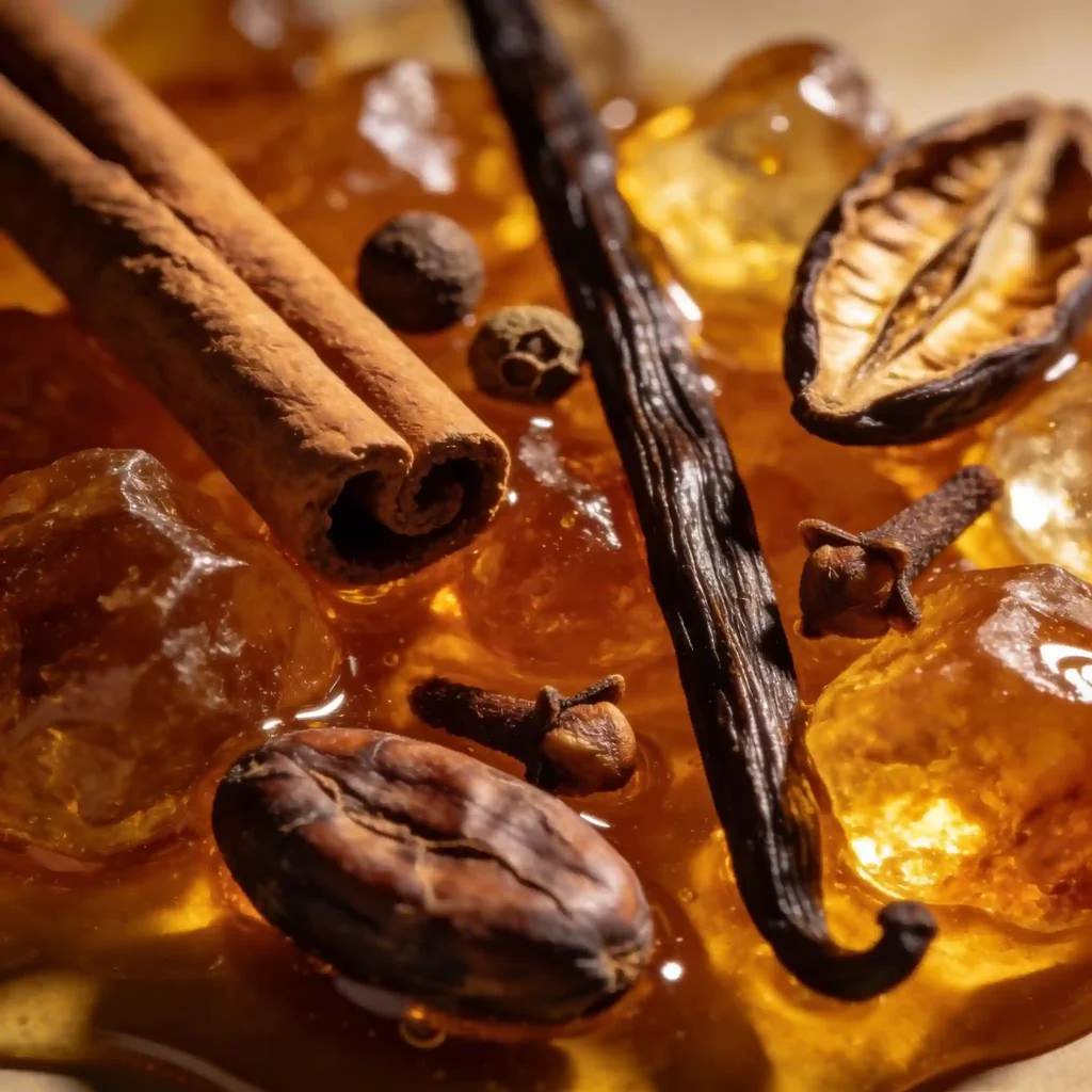 Private label custom fragrance Oriental with cinnamon, vanilla, spices, and amber for warm exotic scent.