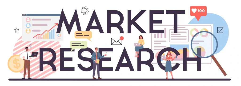 Illustration for market research showing a professional team analyzing hair care trends and financial data.