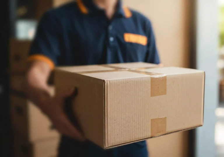 A delivery person holding a carton showcasing the PRO-TECHS deliver to whole world with effciently.