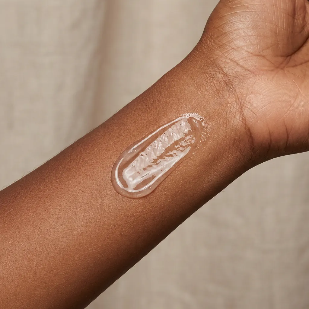 Crystal-clear hair gel texture with a refreshing touch, ideal for styling products and lightweight hydration.