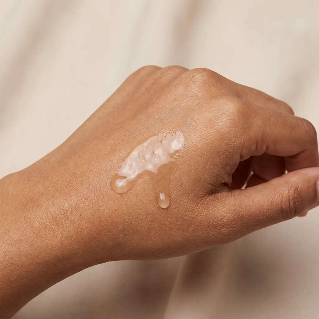 A thick, clear, and silky hair serum droplet, representing concentrated active ingredients and deep nourishment.