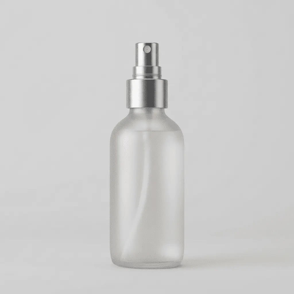 Sleek white spray bottle suitable for leave-in conditioners, heat protectants, or styling mists.