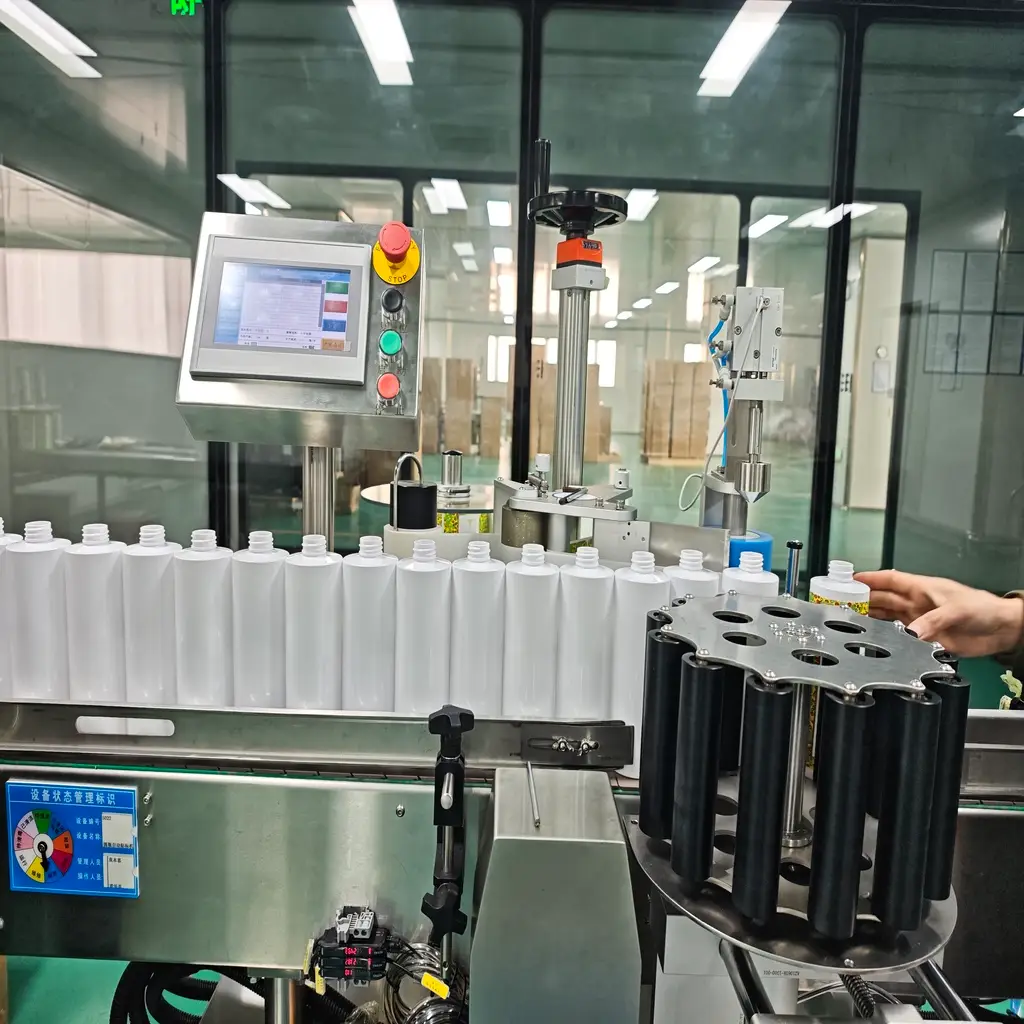 Professional automated bottling and labeling line for high-efficiency, eco-friendly hair care production.