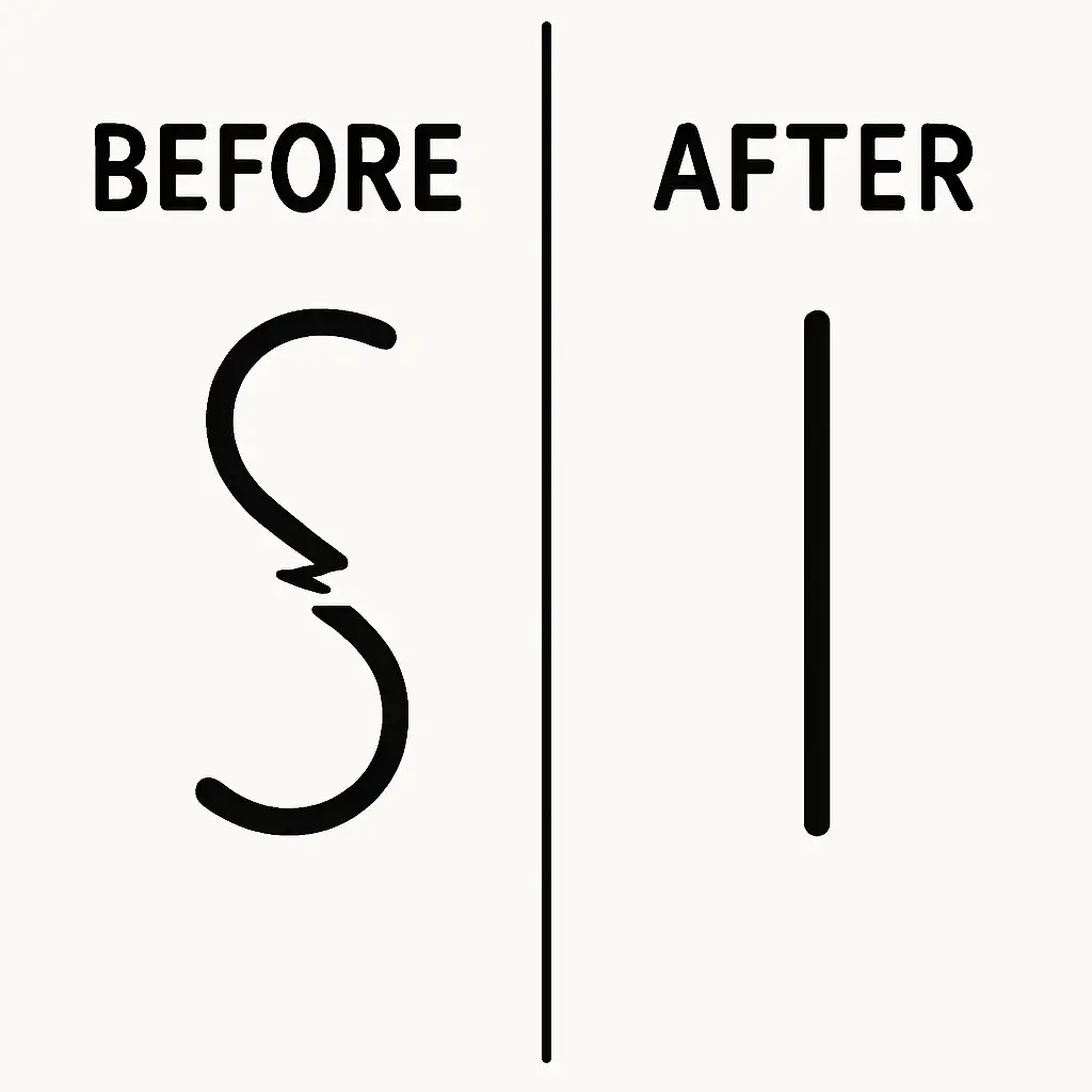 Graphic illustrating before and after hair rebonding effects, from broken wavy hair to smooth straight results.