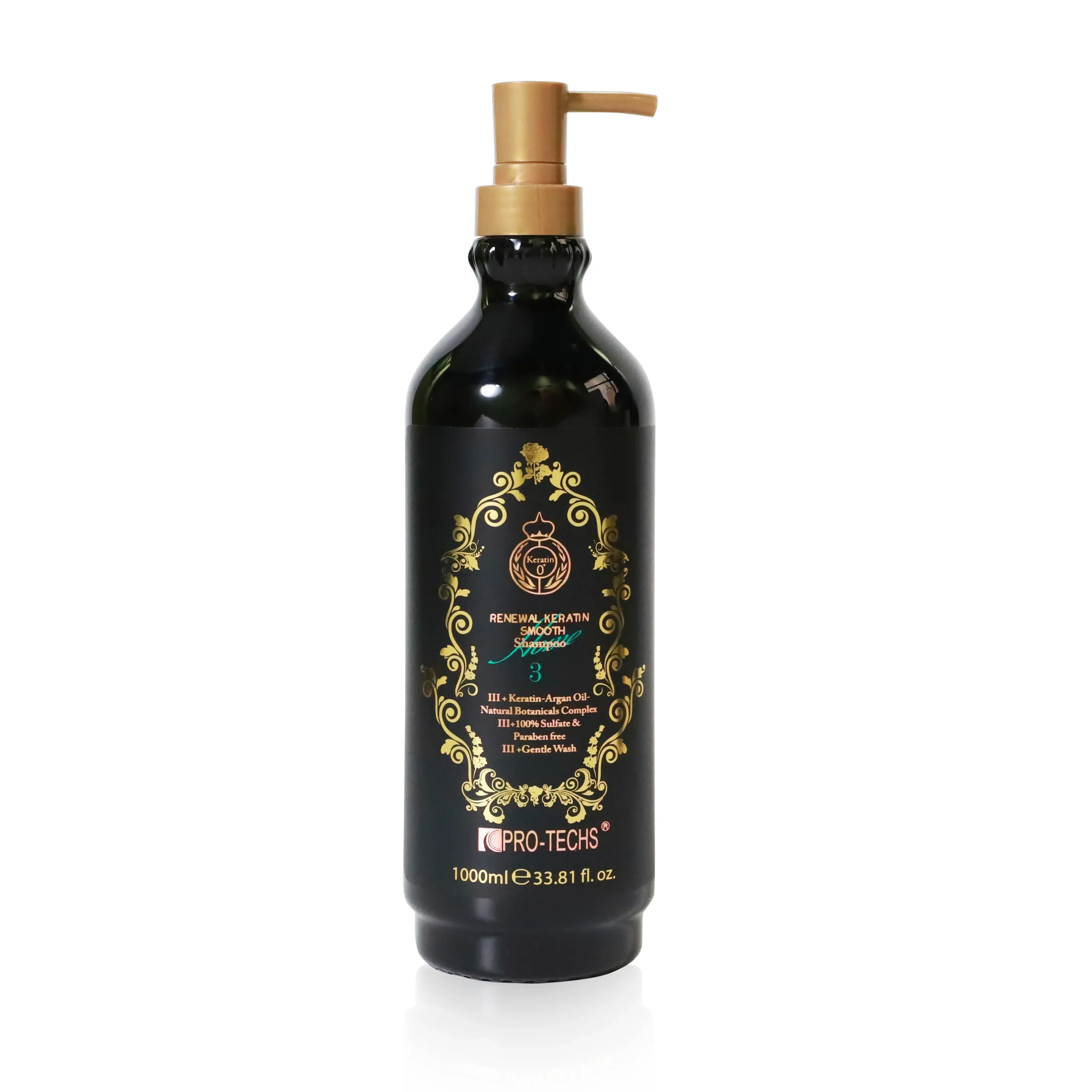 PRO-TECHS Renewal Keratin Smooth Shampoo No.3, 1000 ml capacity.