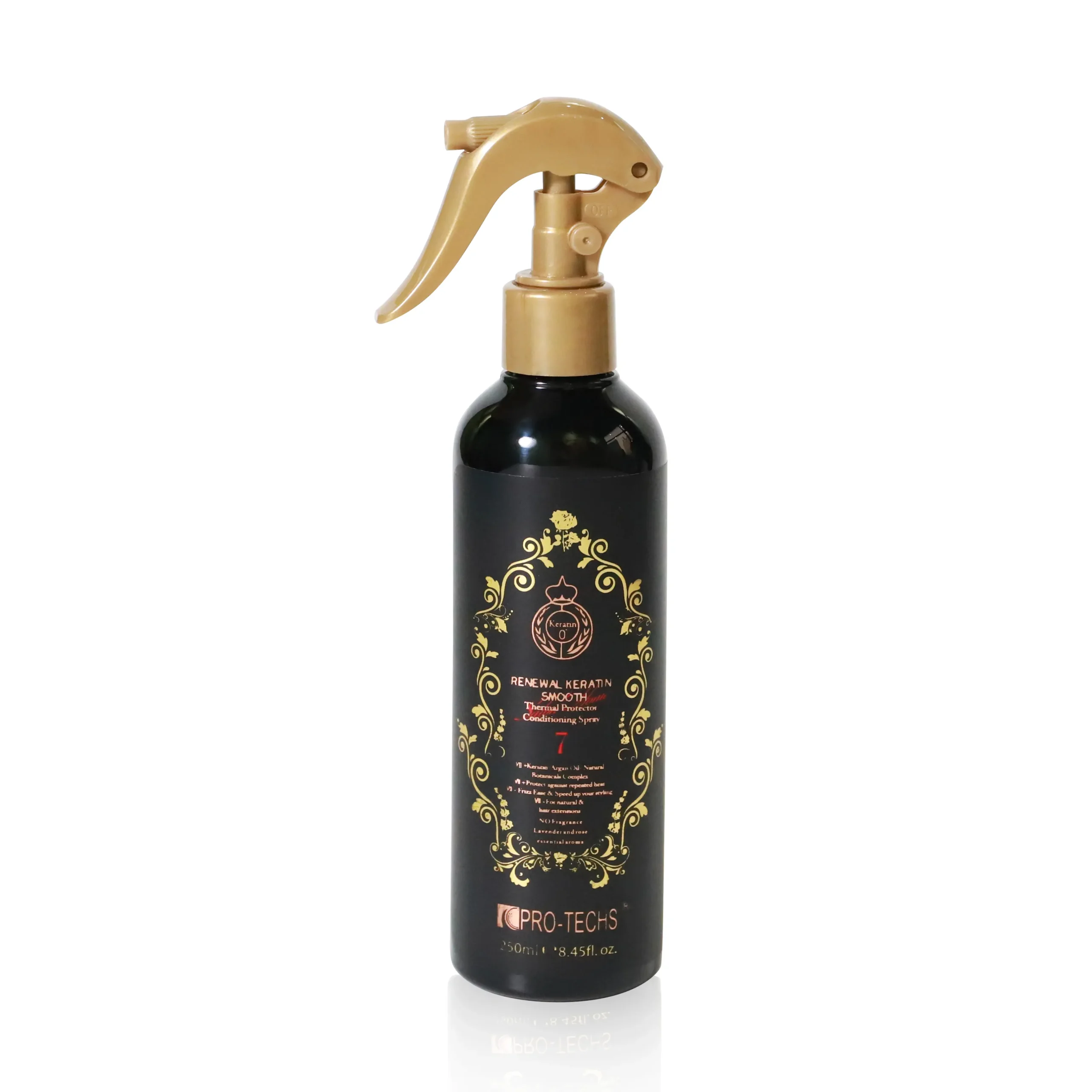 PRO-TECHS Renewal Keratin Smooth Thermal Protector Conditioning Spray No.7, 250 ml capacity.